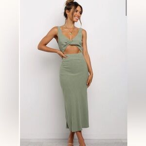 Petal & Pup Sage Green Midi Dress with Twist Cutout